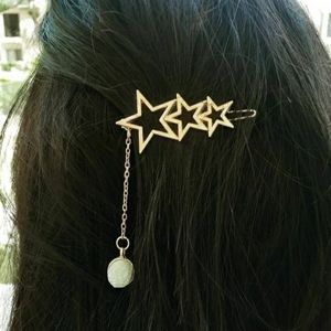 Golden shooting stars and opalite moon hair clip handmade